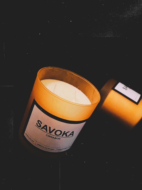 SAVOKA Handmade 100% soy wax CINNABON Scented Candle, 400 grms, upto 100 hours